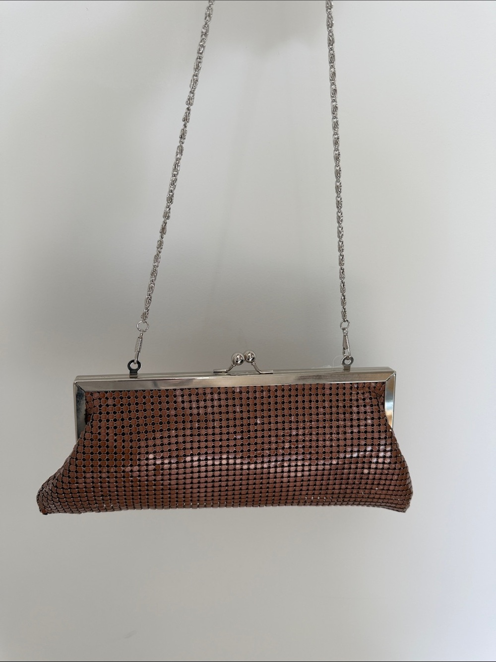 MESH Evening Bag Bronze Convertible Silver Tone Hardware Minimalist Chic Glamour
